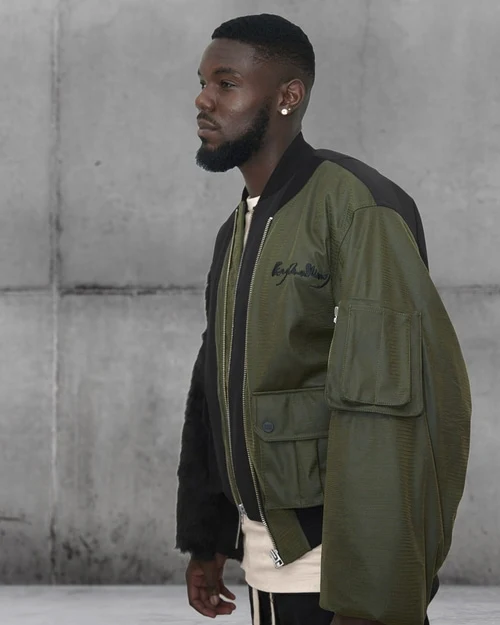 Panelled jacket  black and green made by Feng Chen Wang