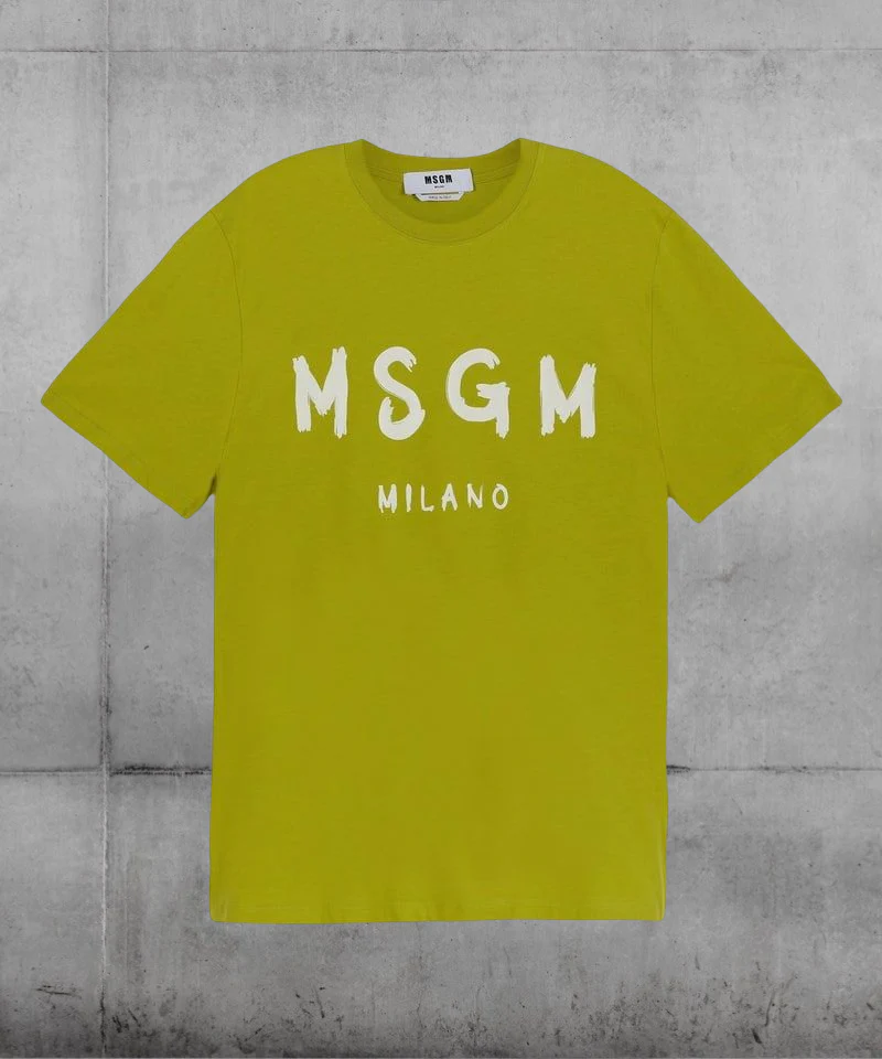 Crew neck cotton T-shirt green with brushed logo by MSGM