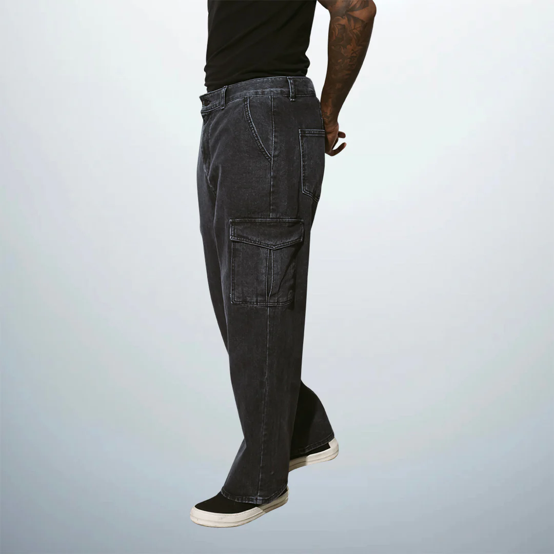 Straight Leg Denim Cargo Pants