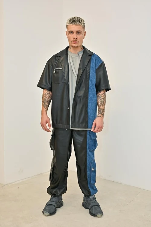 The Faux Leather Panelled Shirt By Feng Chen Wang