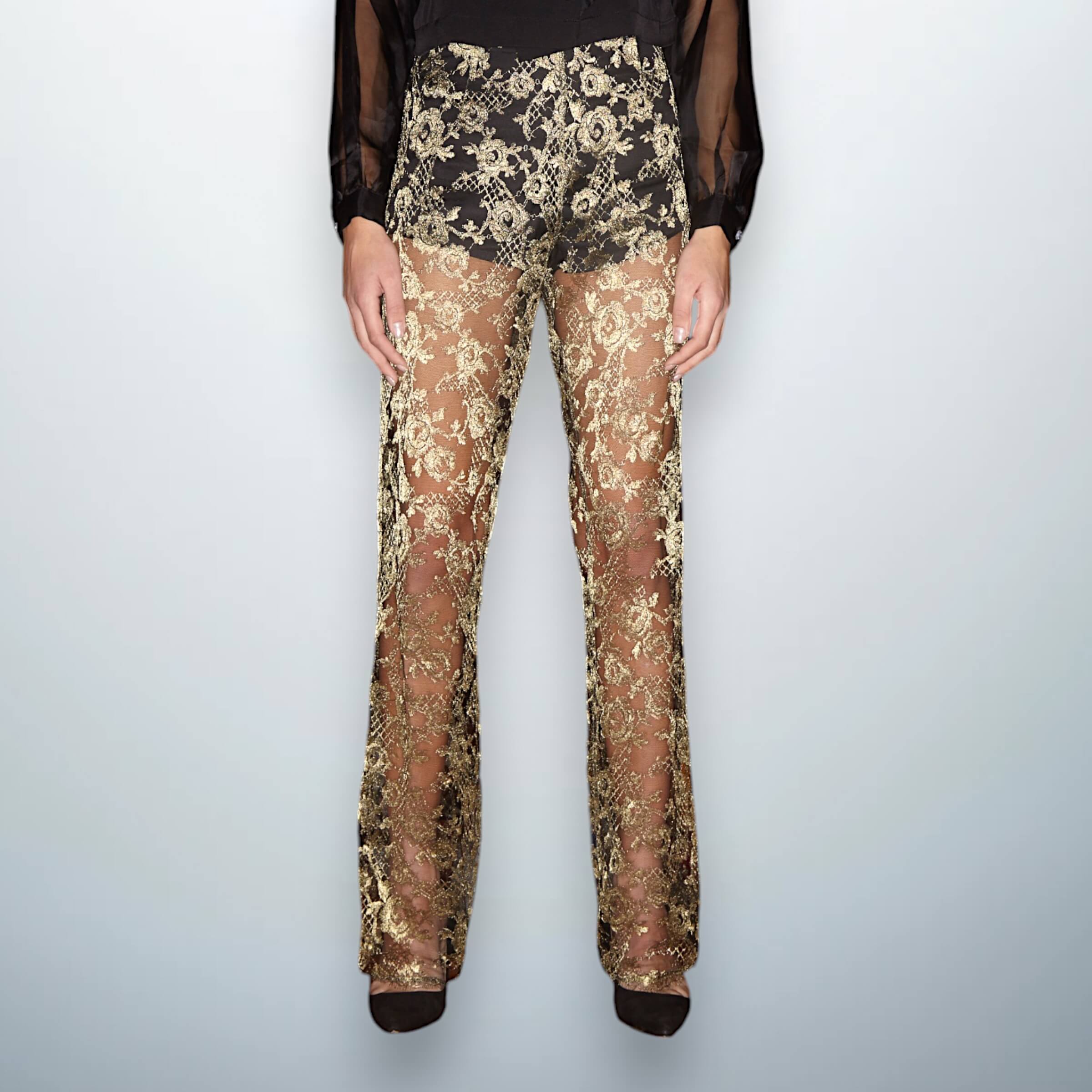 High-Waisted Gold Lace Trousers