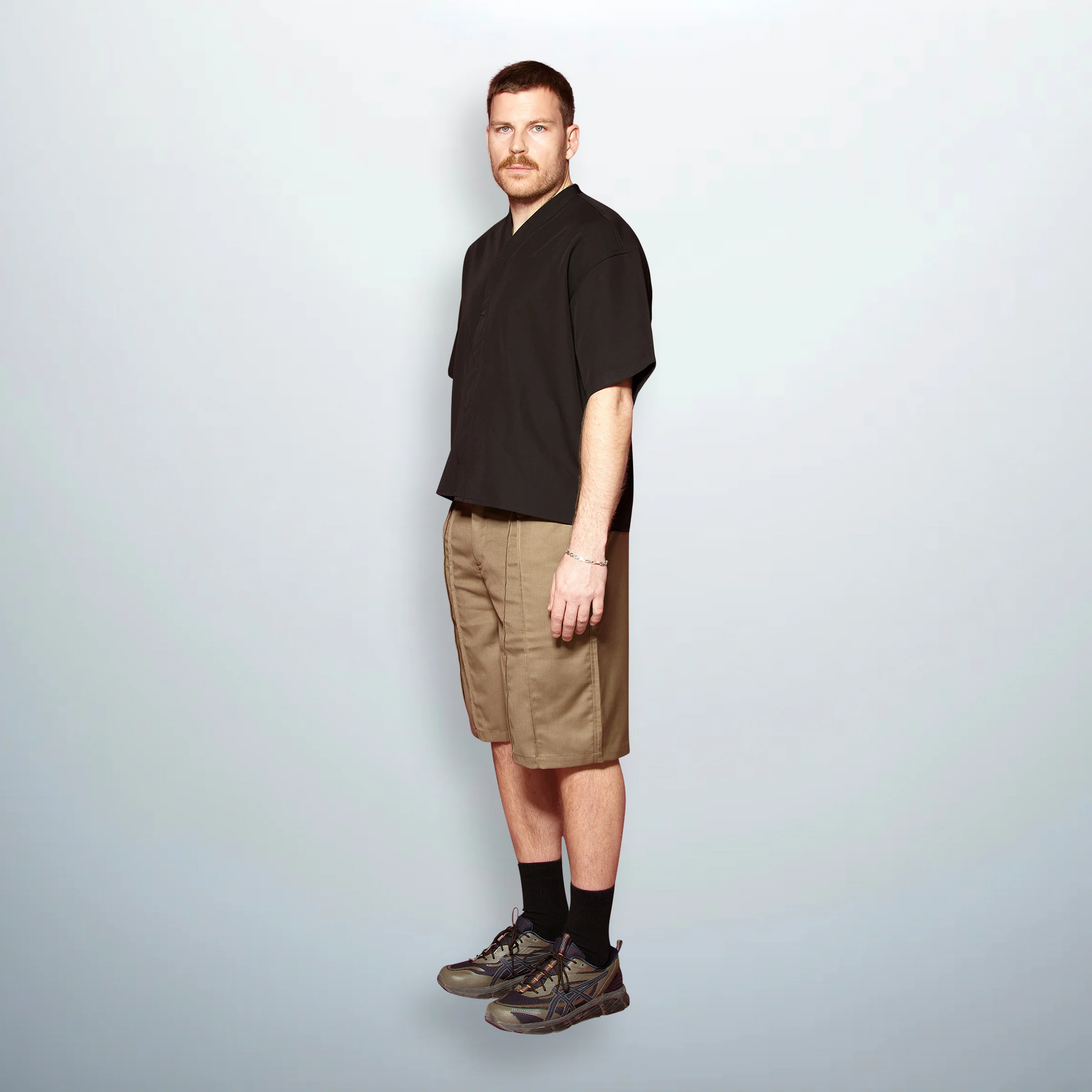 Collarless Black Shirt