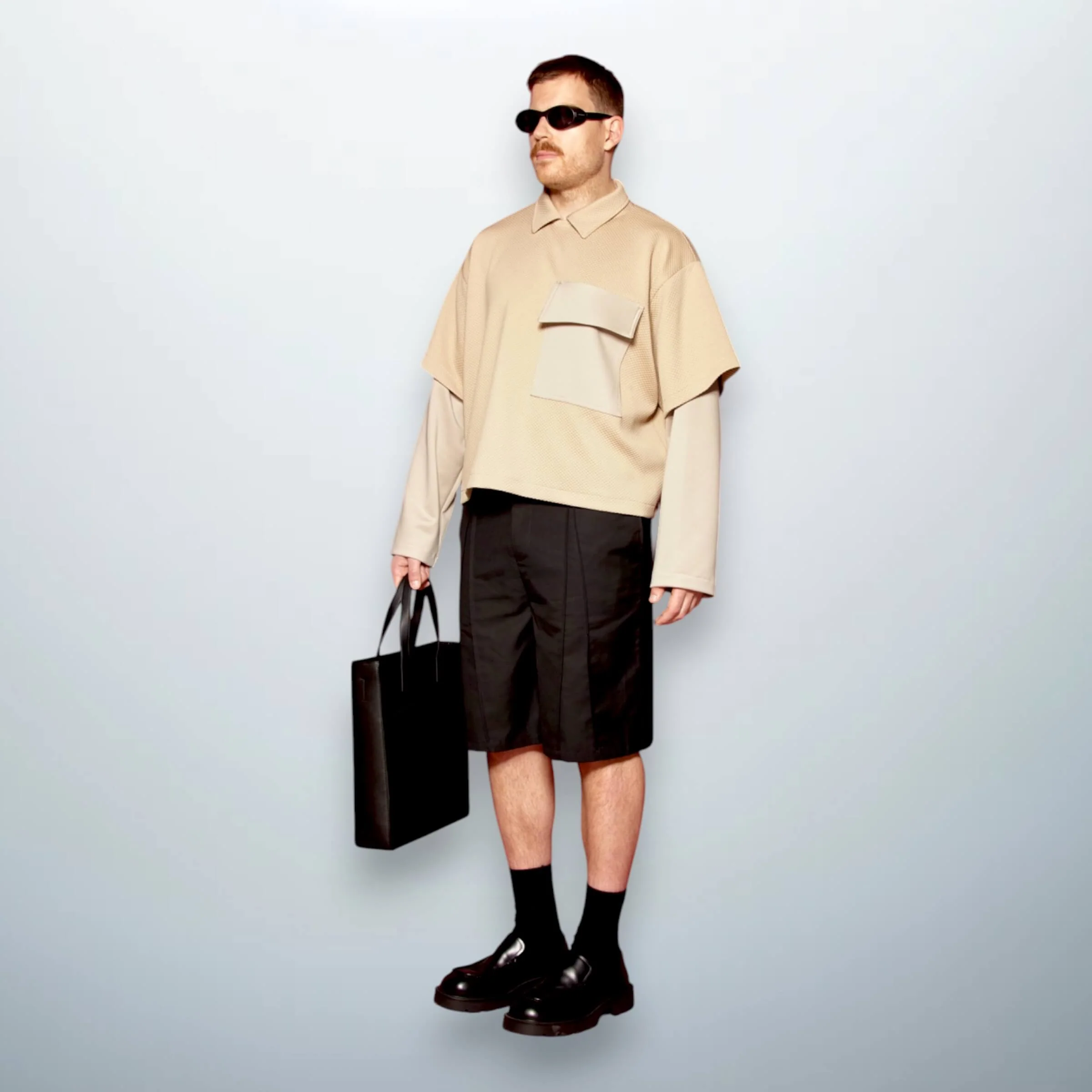 Textured Double Sleeves Polo Beige