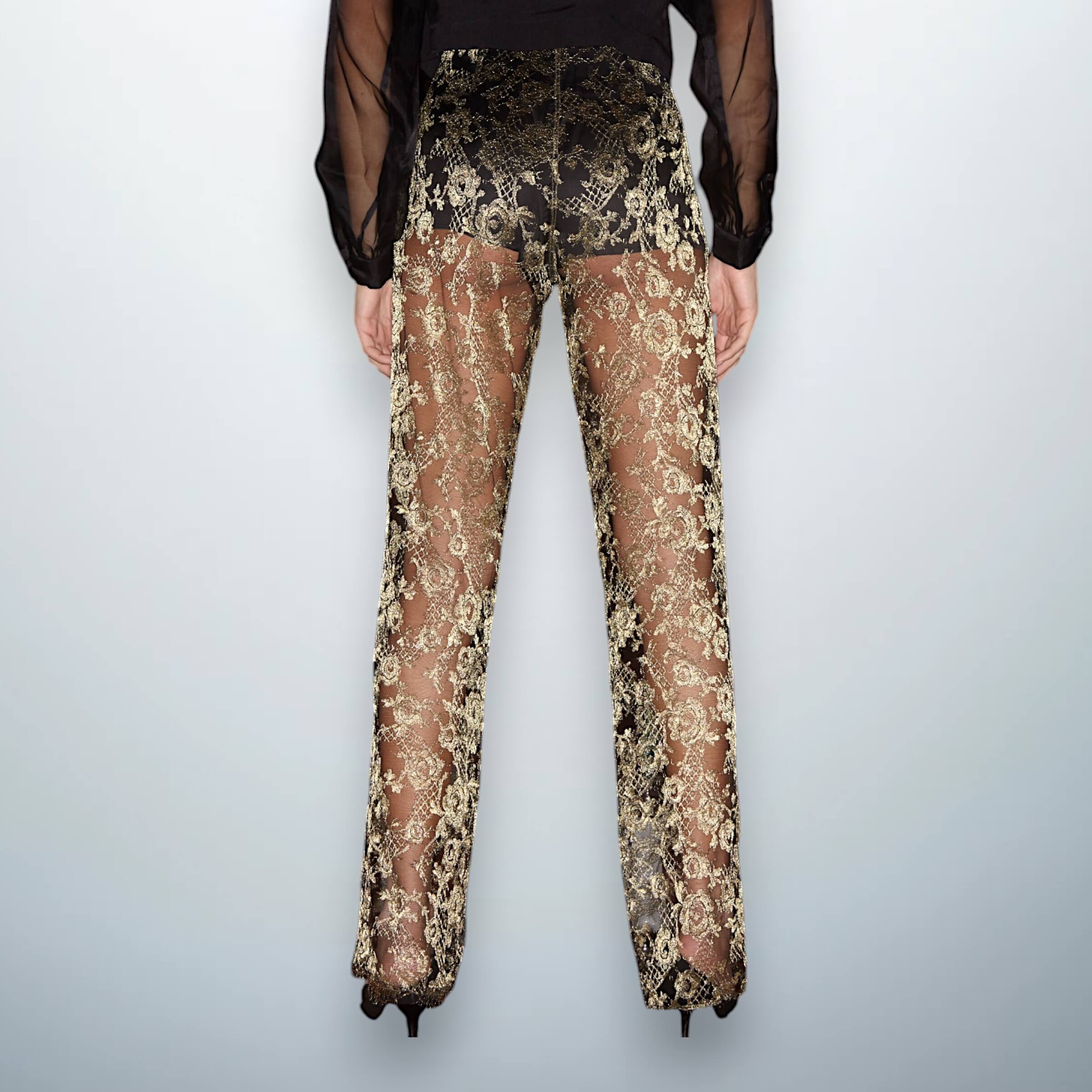 High-Waisted Gold Lace Trousers