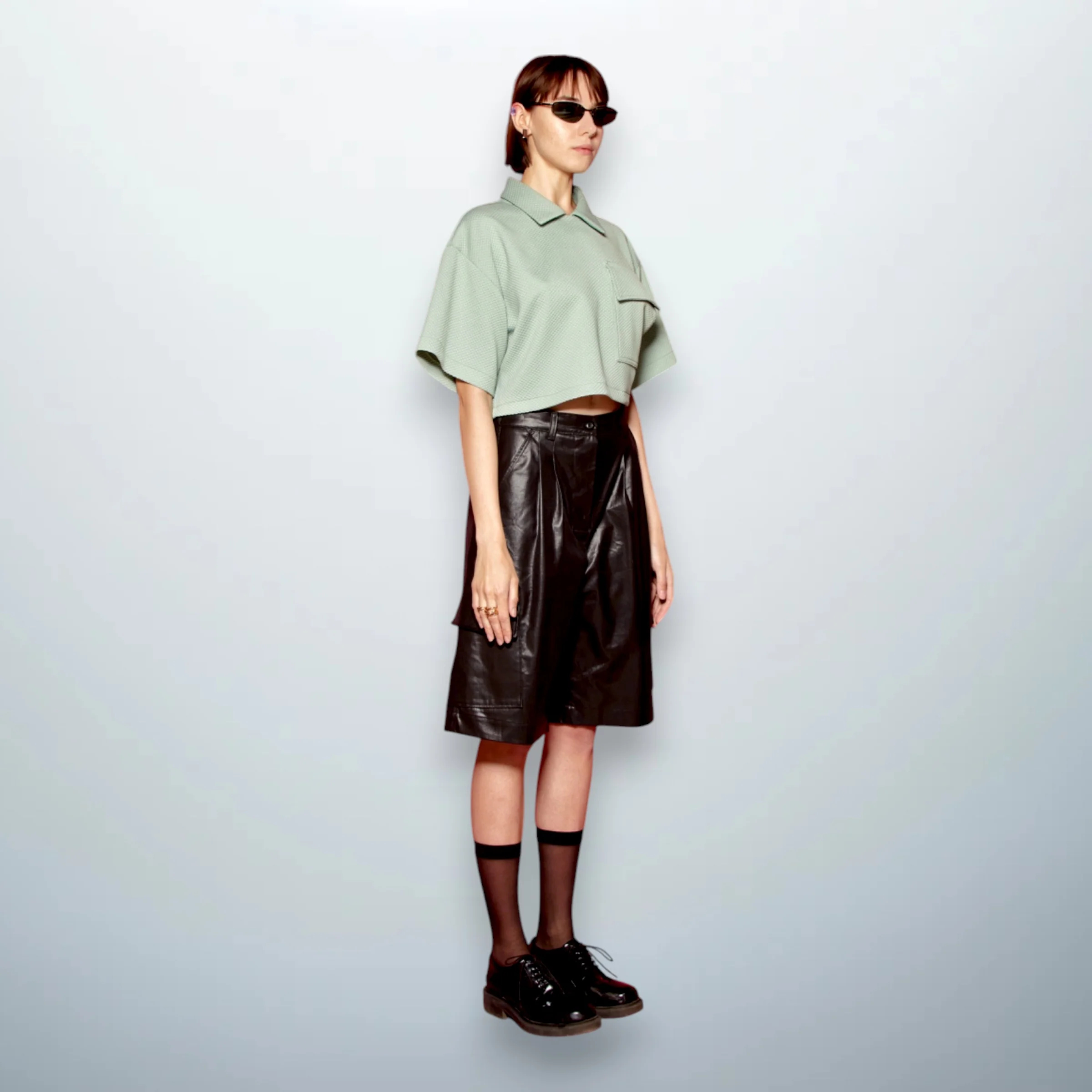 Cropped Textured Polo Mint