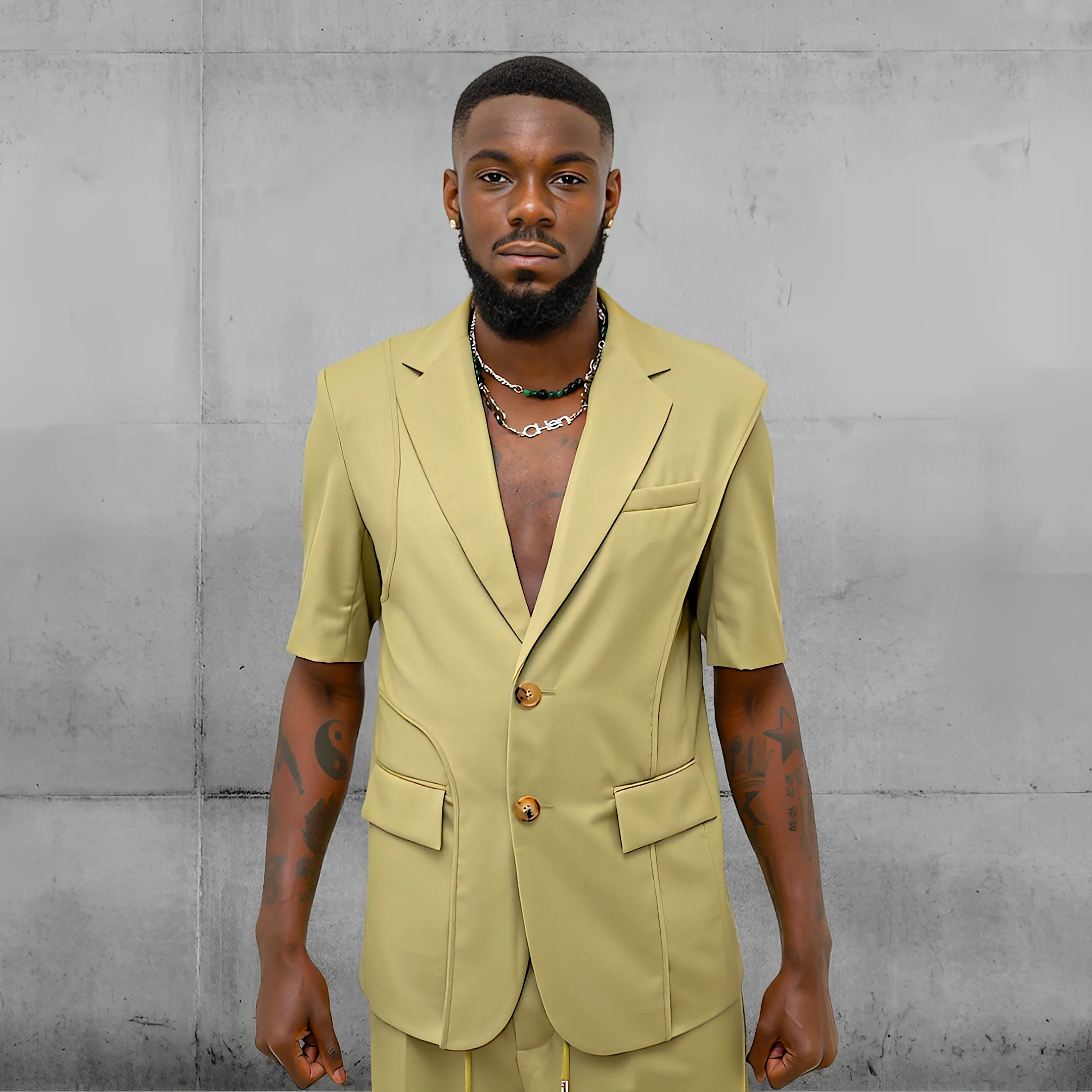 Wool Green Sleeveless Blazer