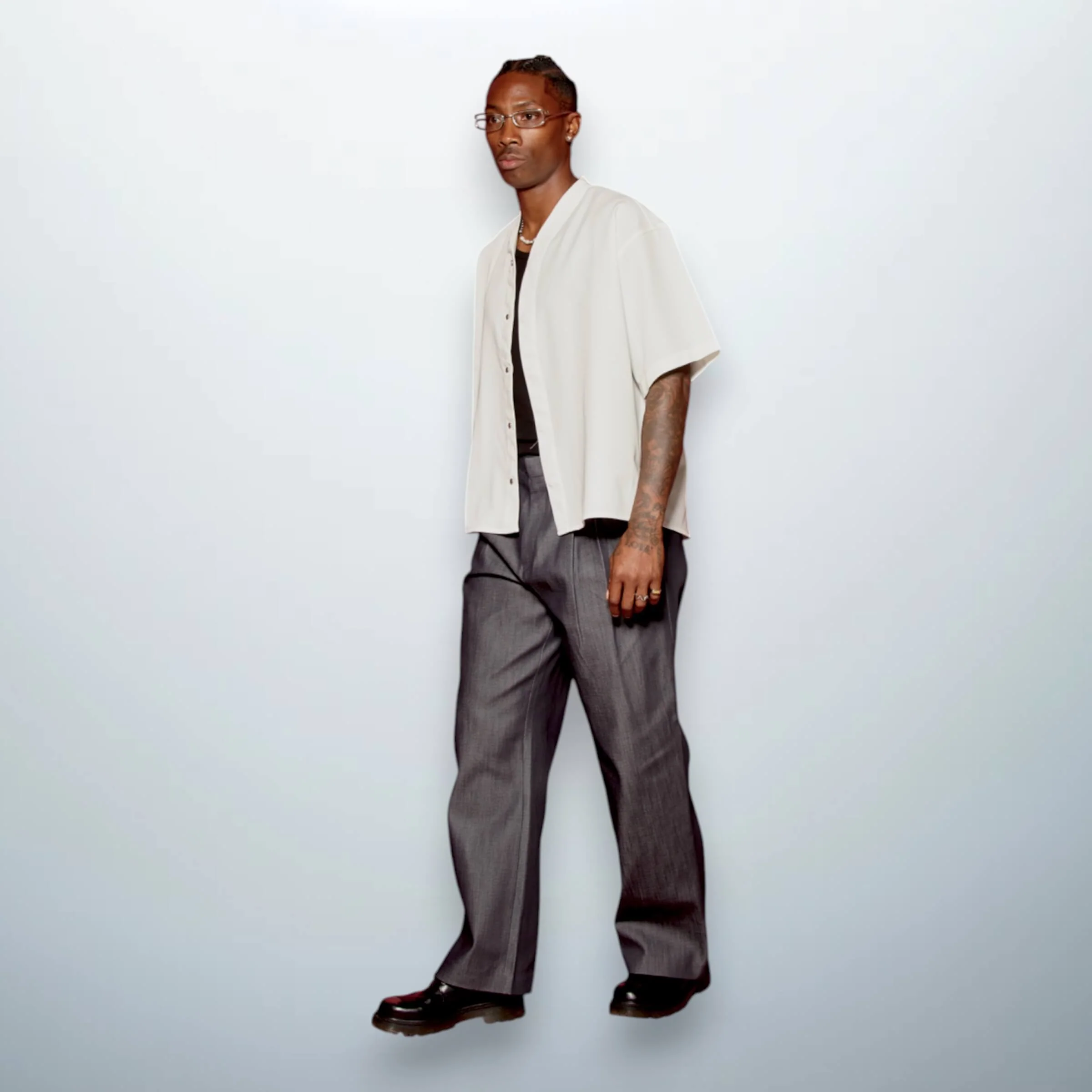 Collarless White Shirt
