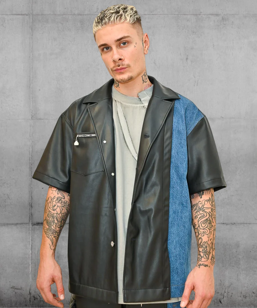 The Faux Leather Panelled Shirt By Feng Chen Wang