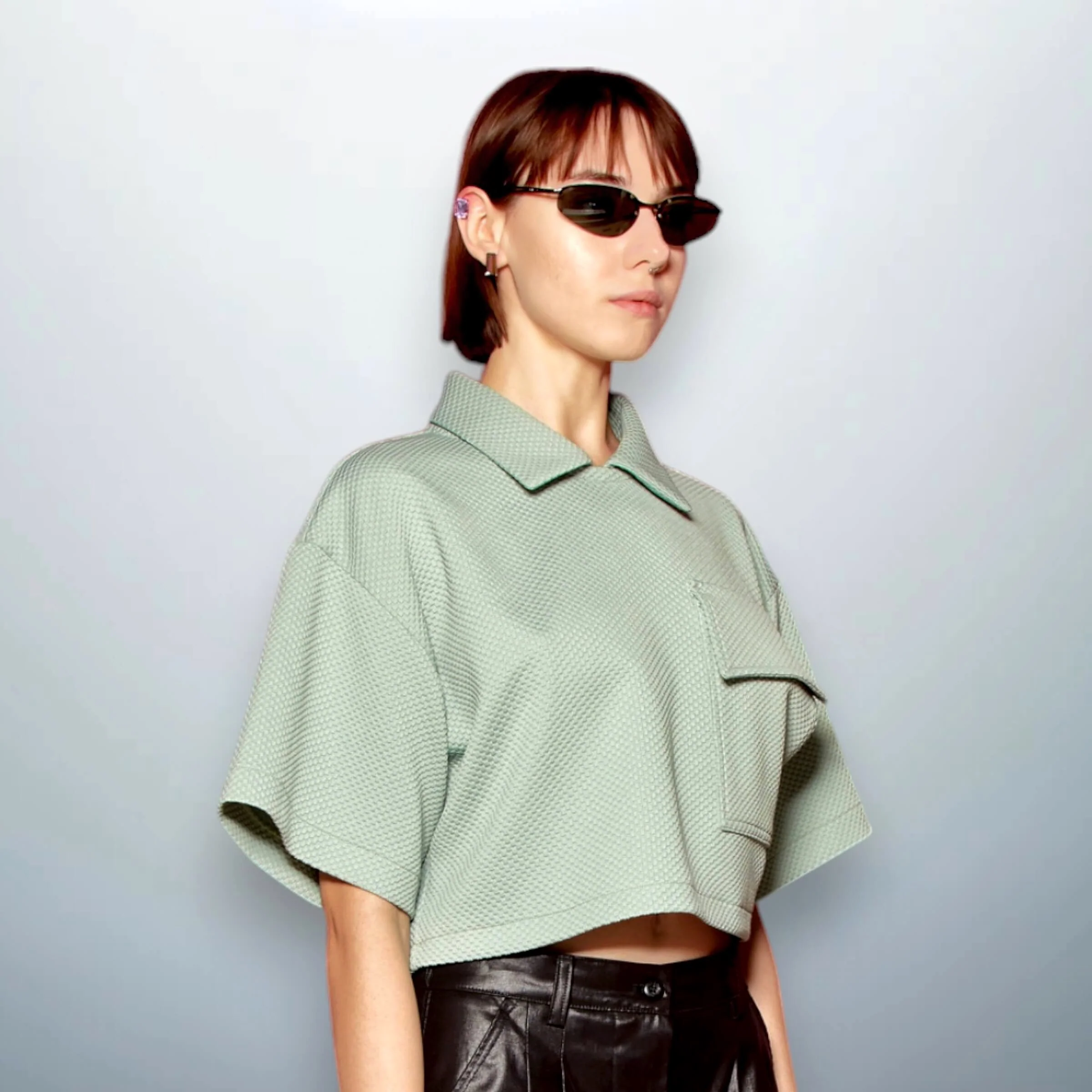 Cropped Textured Polo Mint