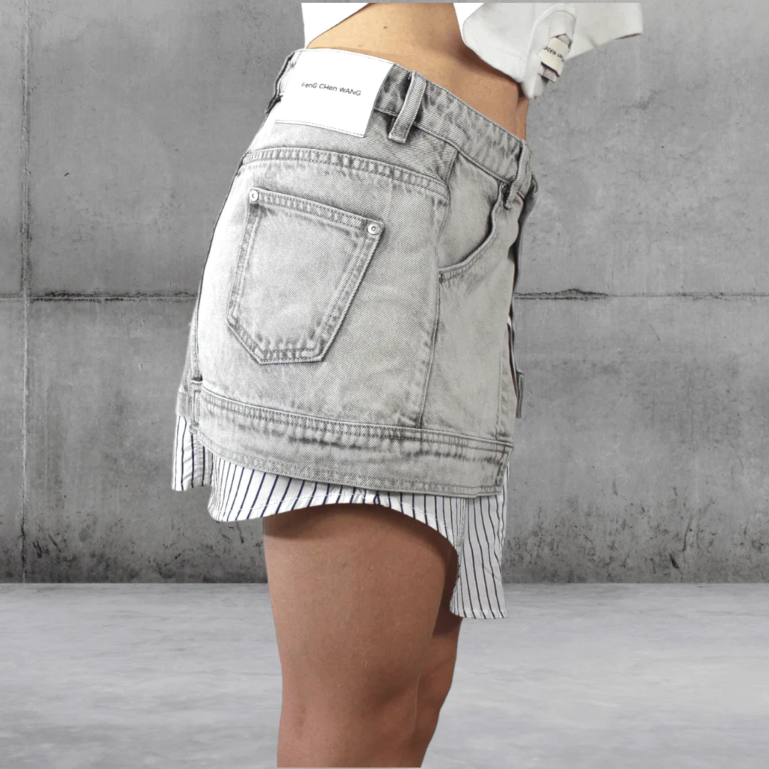 Shirt Layered Denim Mini Skirt