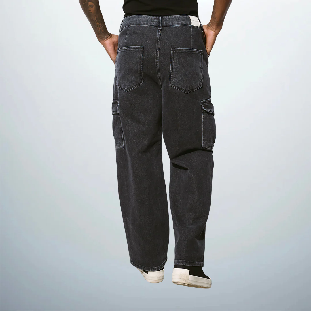 Straight Leg Denim Cargo Pants