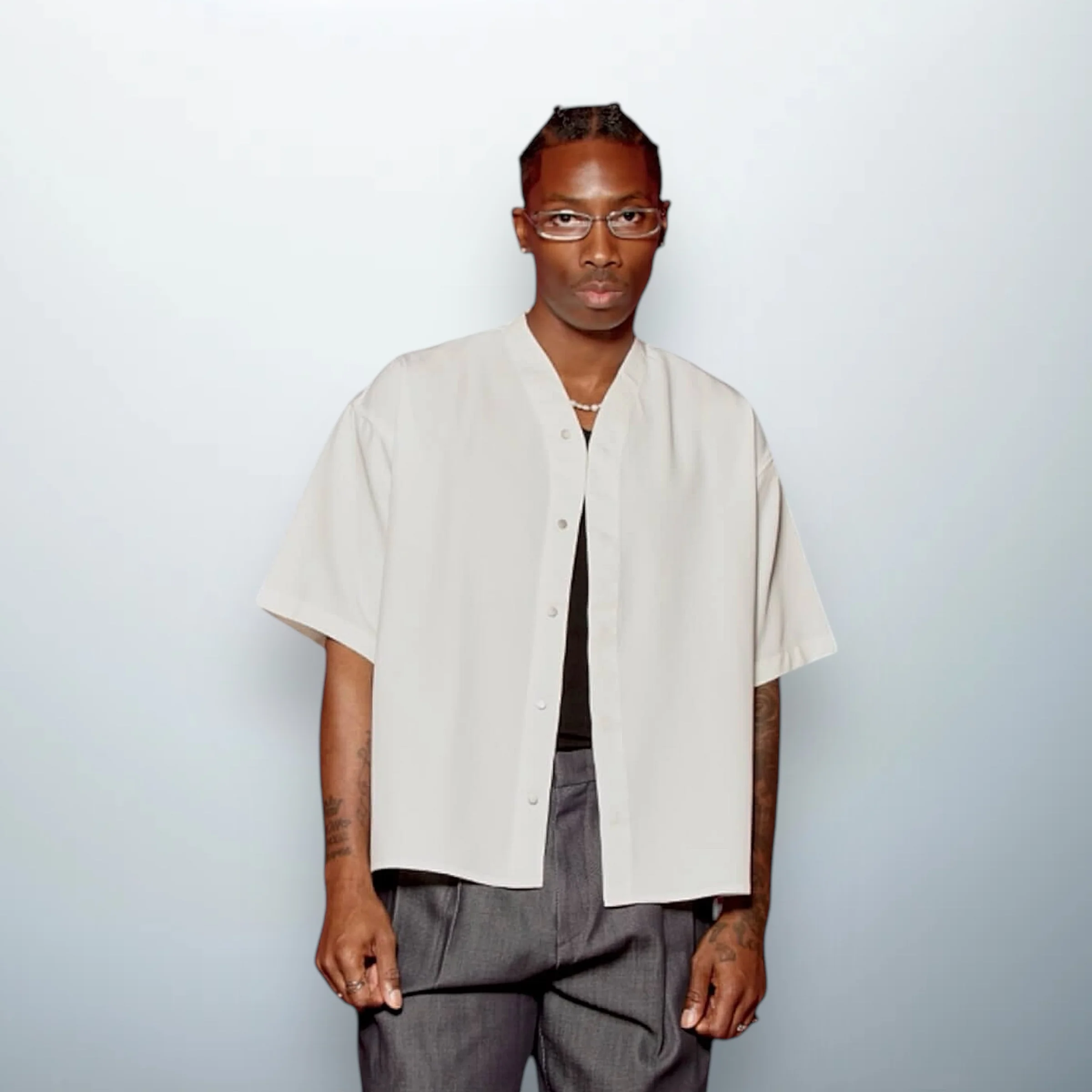 Collarless White Shirt