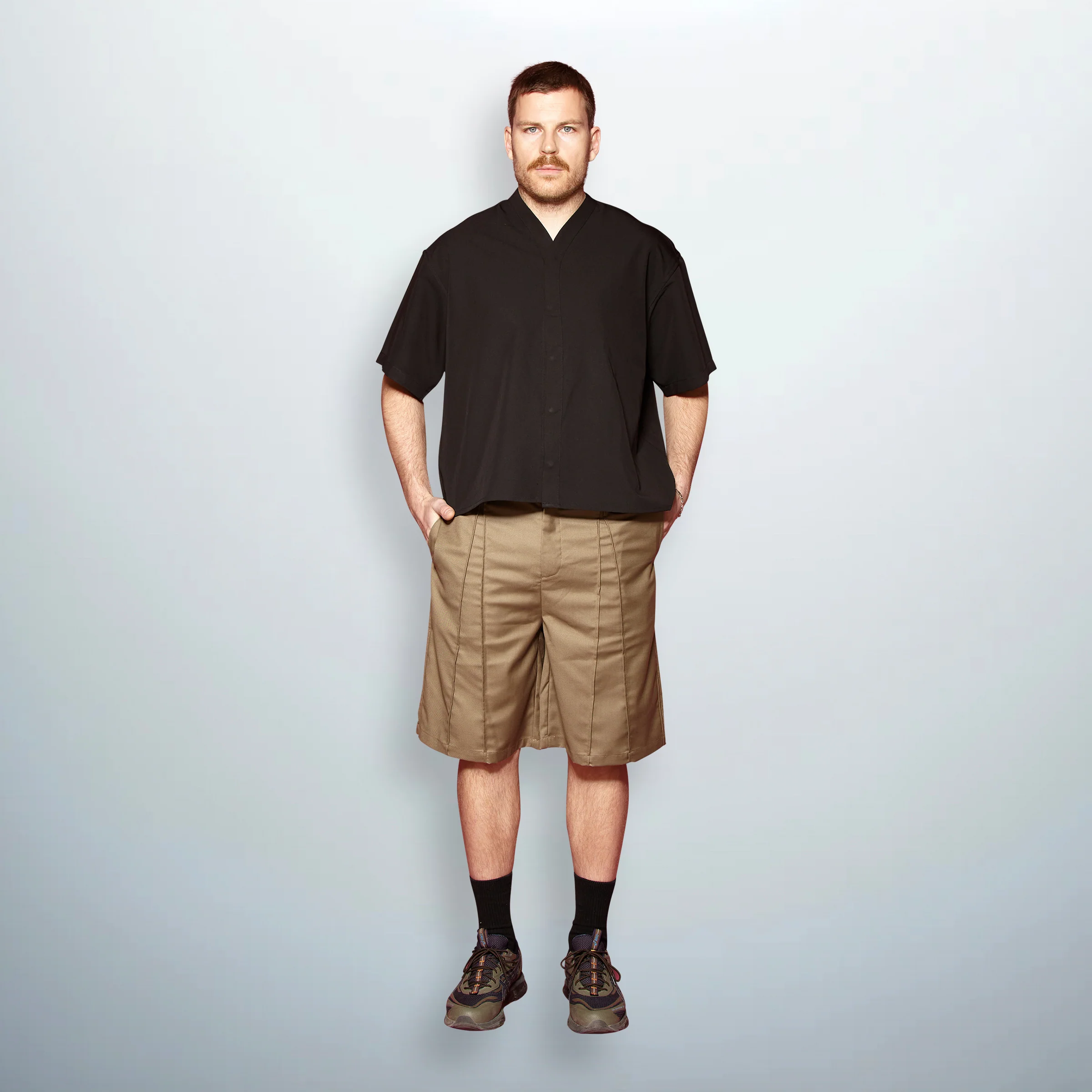 Collarless Black Shirt