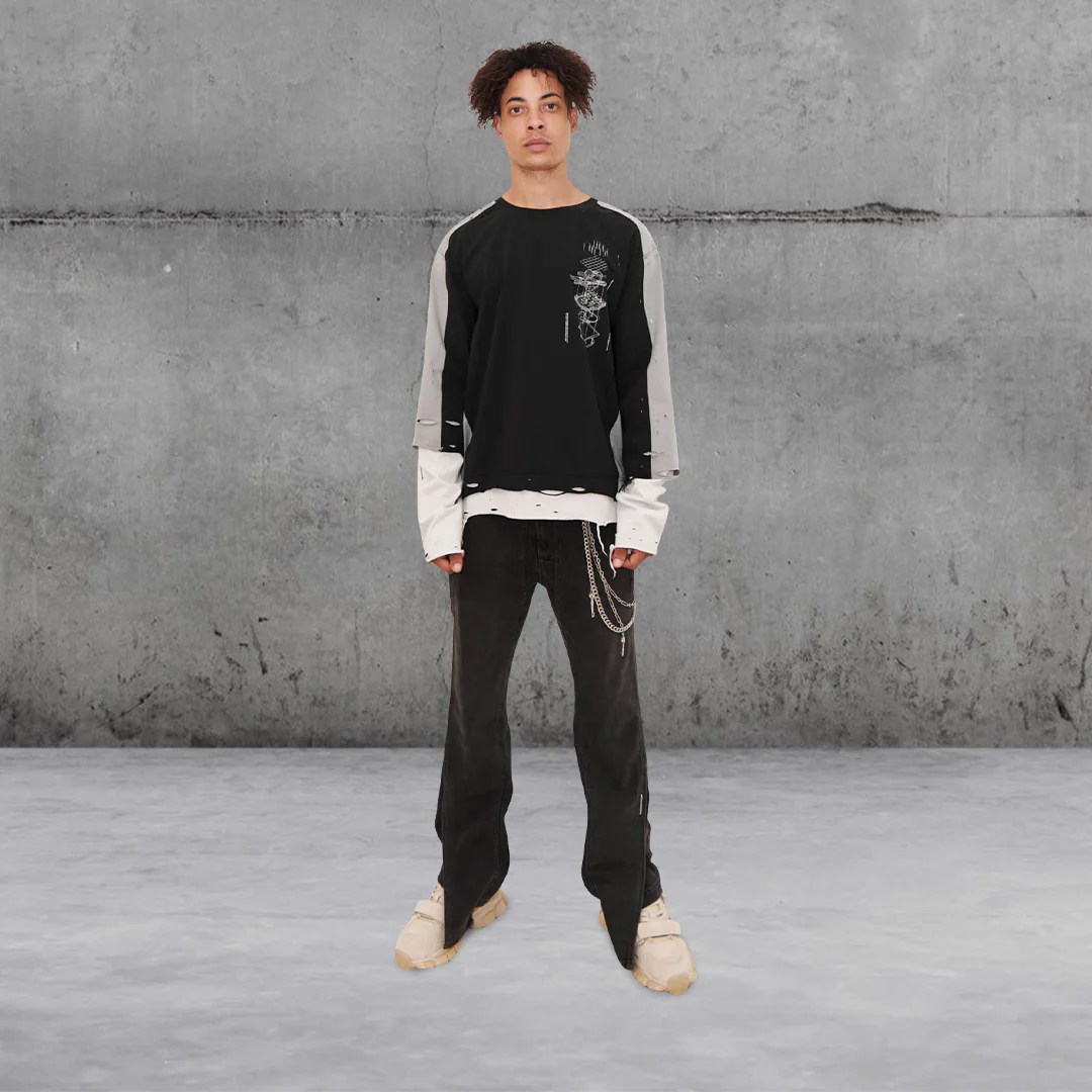 PANELLED DISTRESSED DOUBLE-LAYER T-SHIRT - C2H4