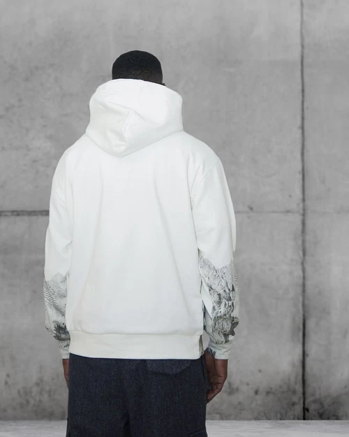 New White Printed Hoodie designed by Feng Chen Wang