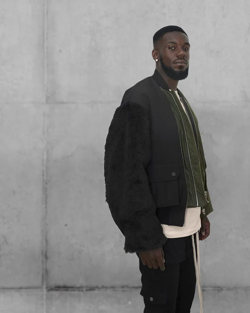 Panelled jacket  black and green made by Feng Chen Wang