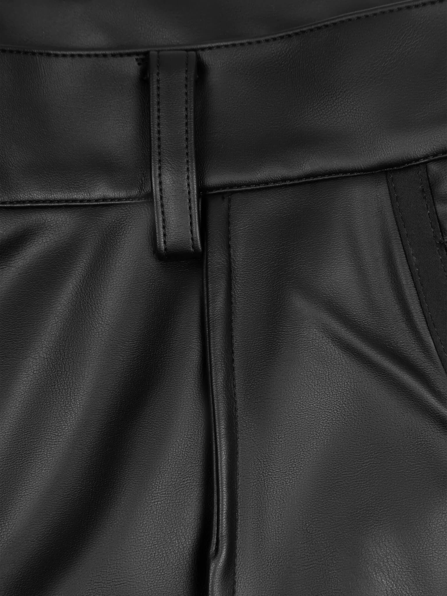 Faux-Leather Flared Strap Pants
