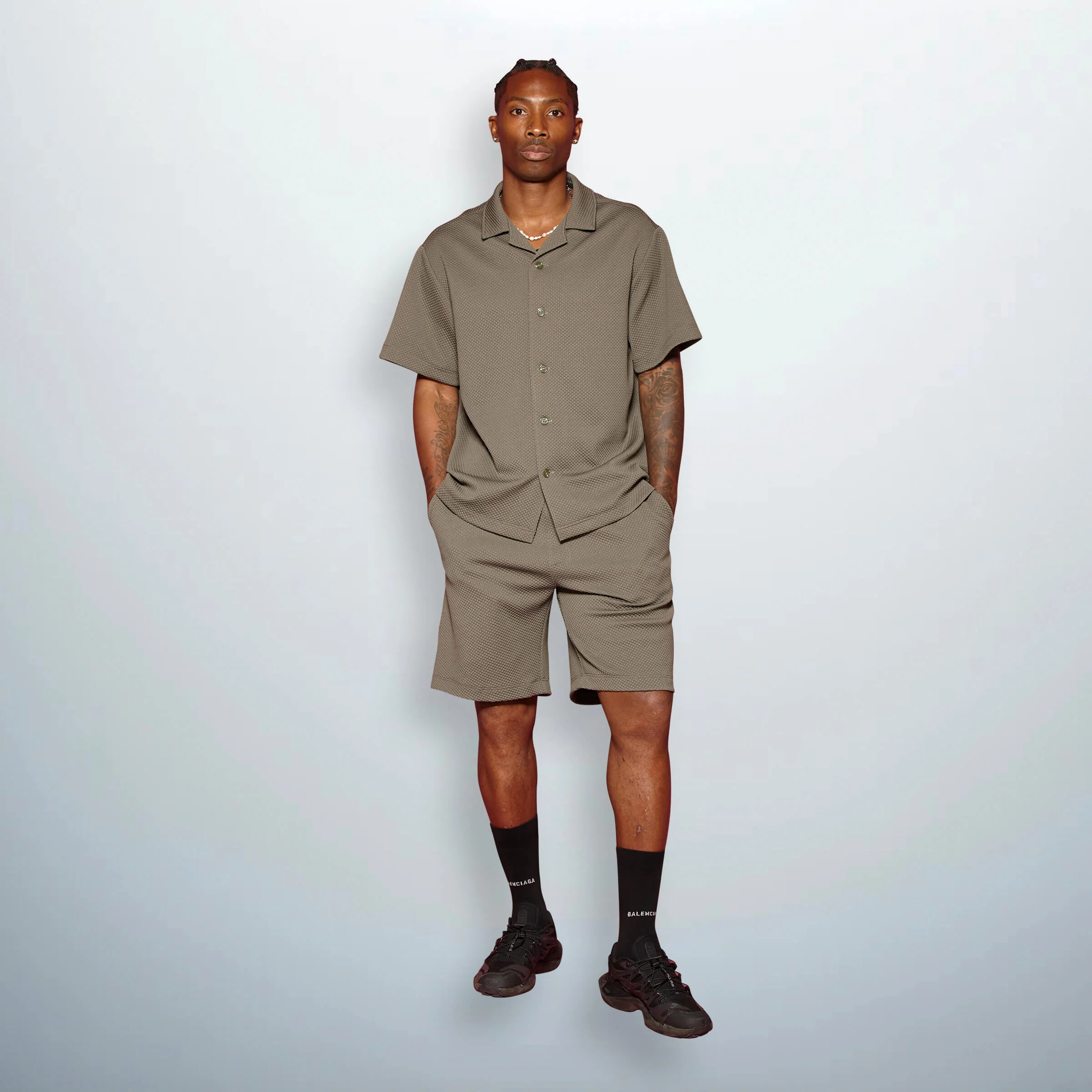 Textured Khaki Shorts