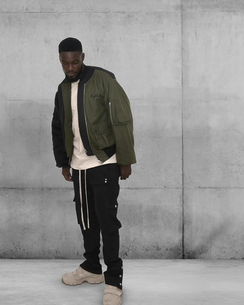 Panelled jacket black and green made by Feng Chen Wang