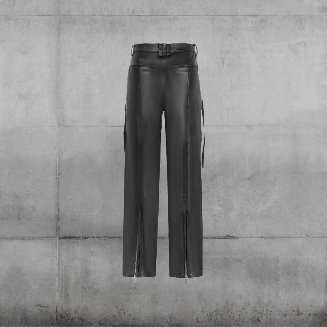Faux-Leather Flared Strap Pants