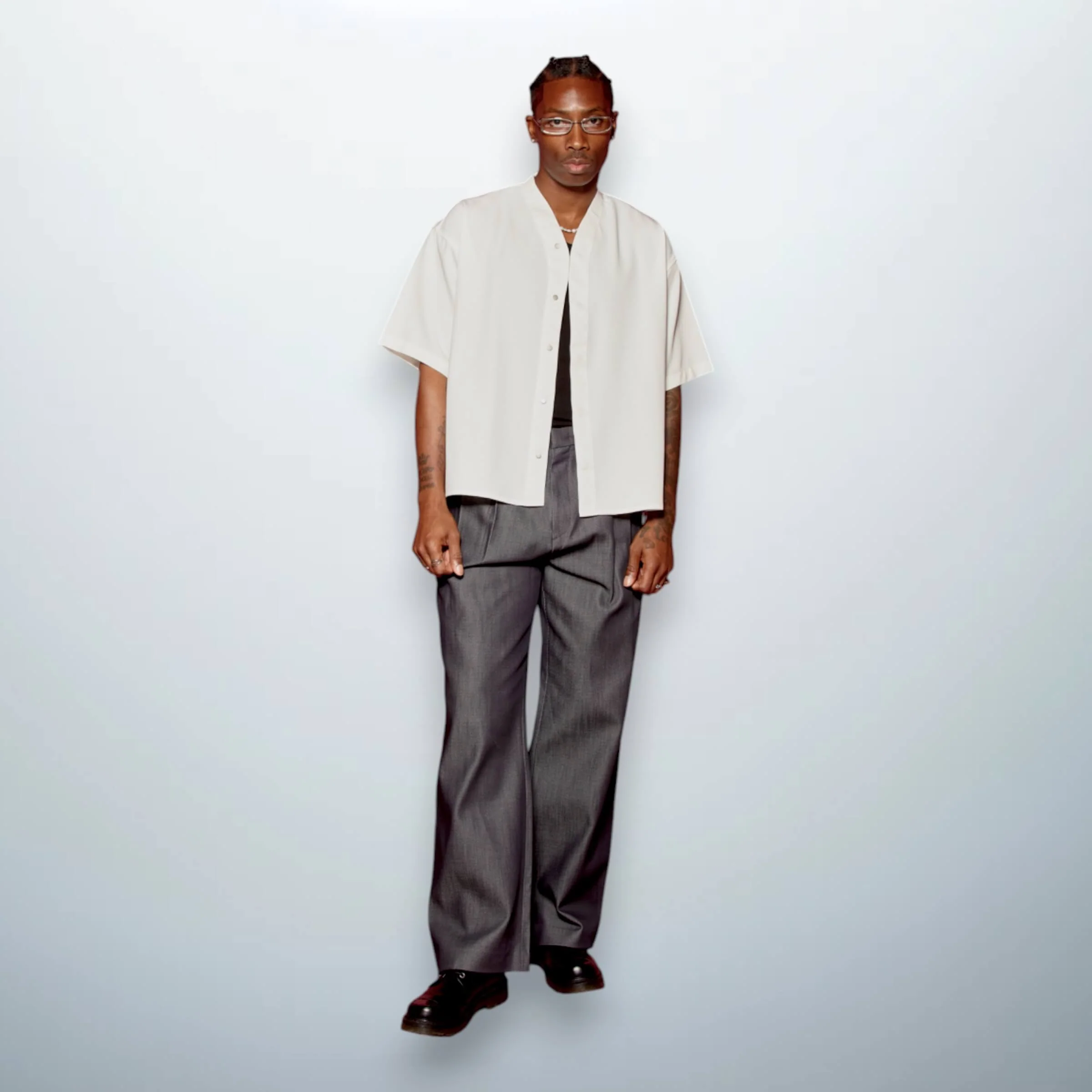 Collarless White Shirt