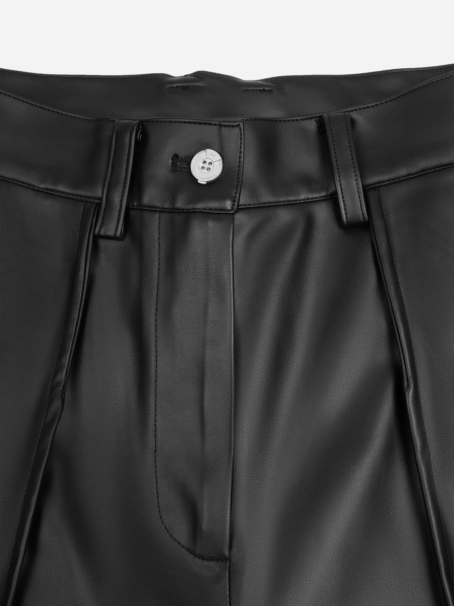 Faux-Leather Flared Strap Pants