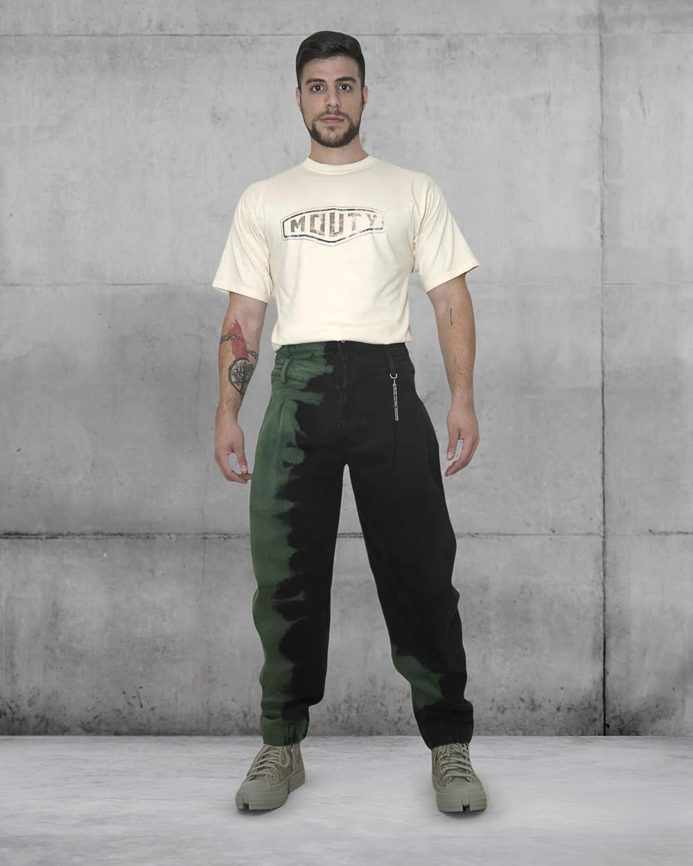 Tie-dye Double Waistband Jeans black/green by Feng Chen Wang