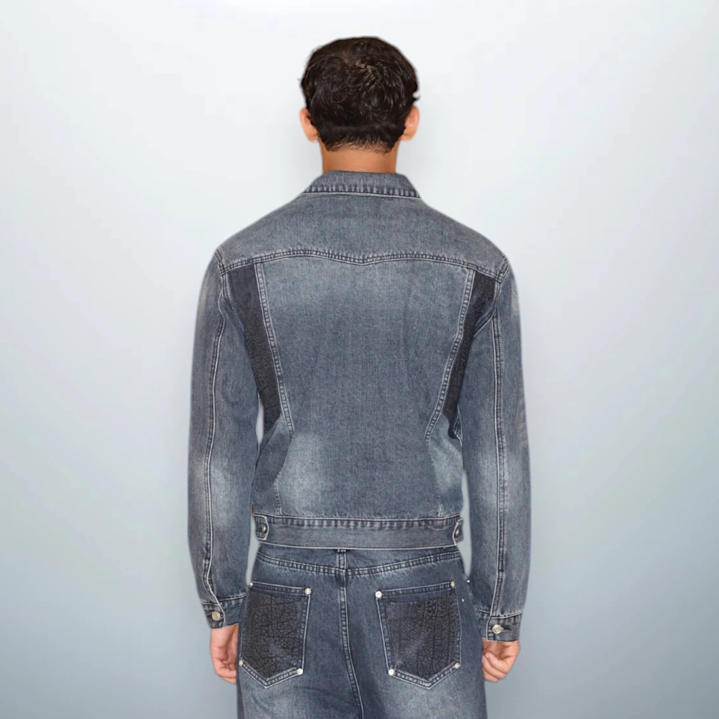 Denim Jacket with Leather Panel
