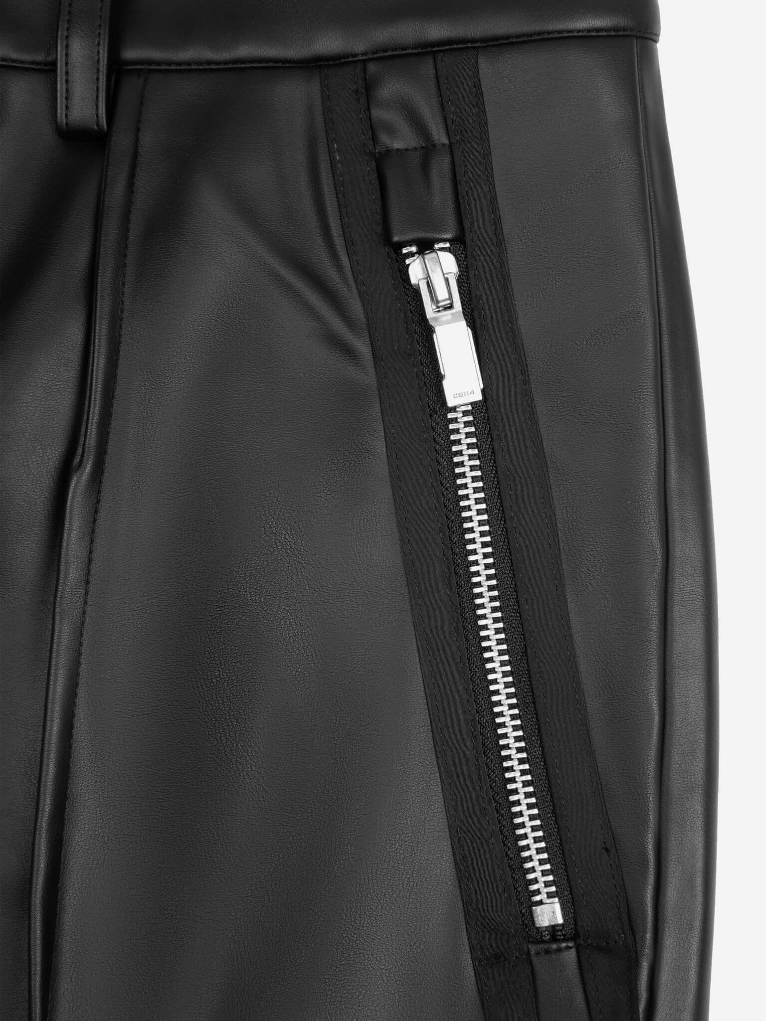 Faux-Leather Flared Strap Pants