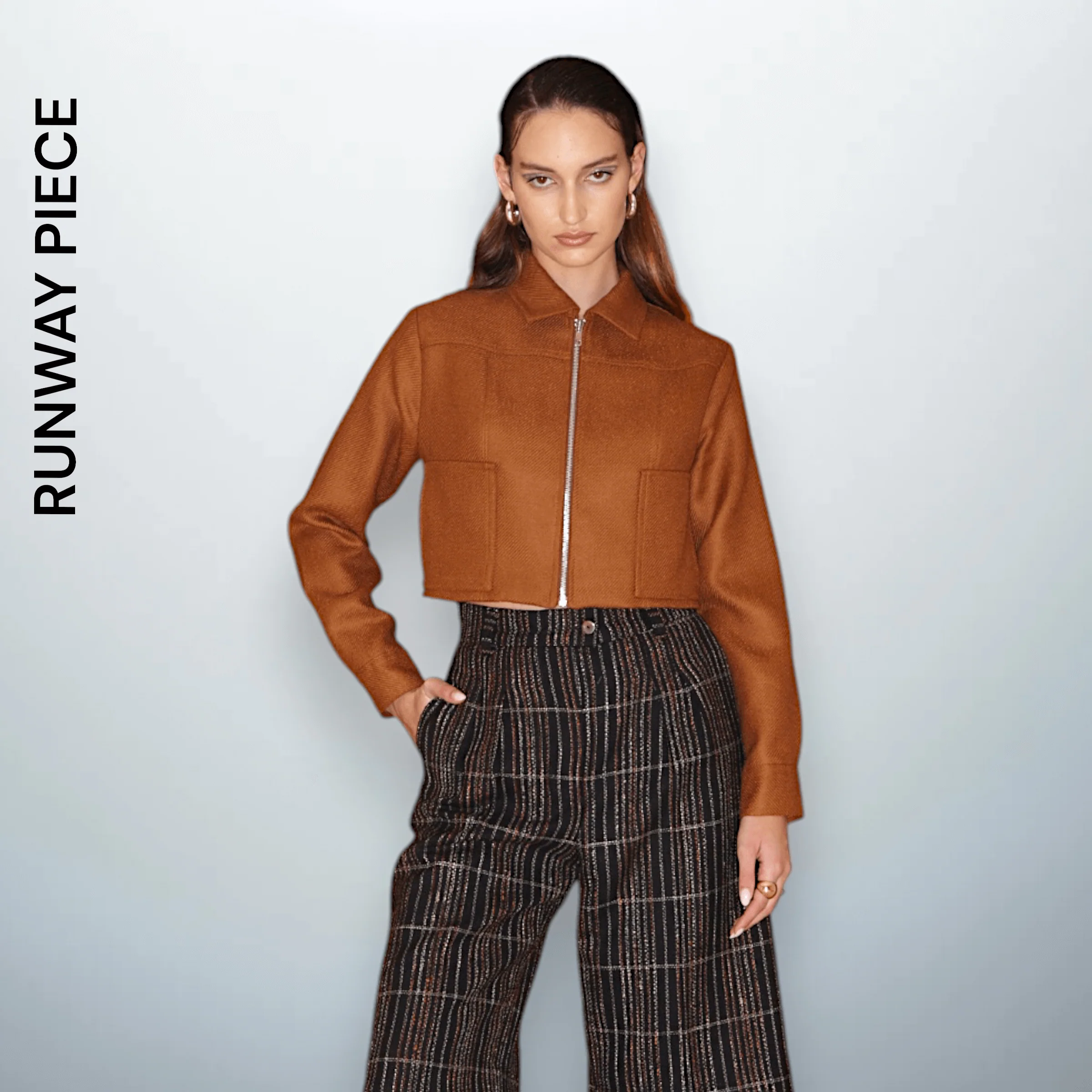 Cropped Camel Wool Zip-Up Jacket