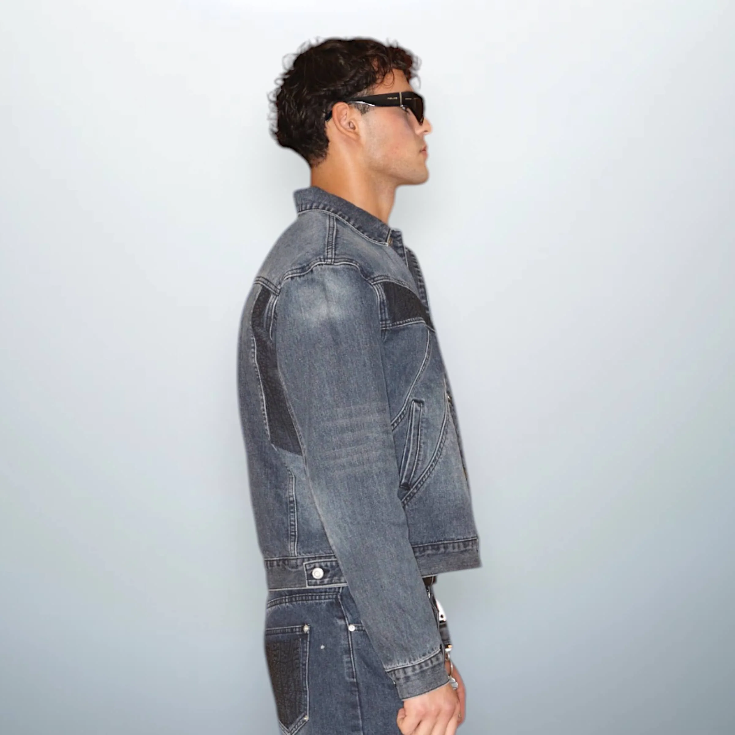 Denim Jacket with Leather Panel
