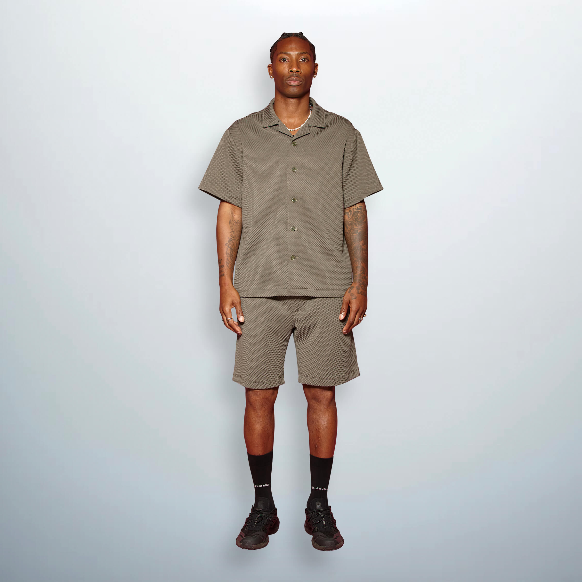Textured Khaki Shorts