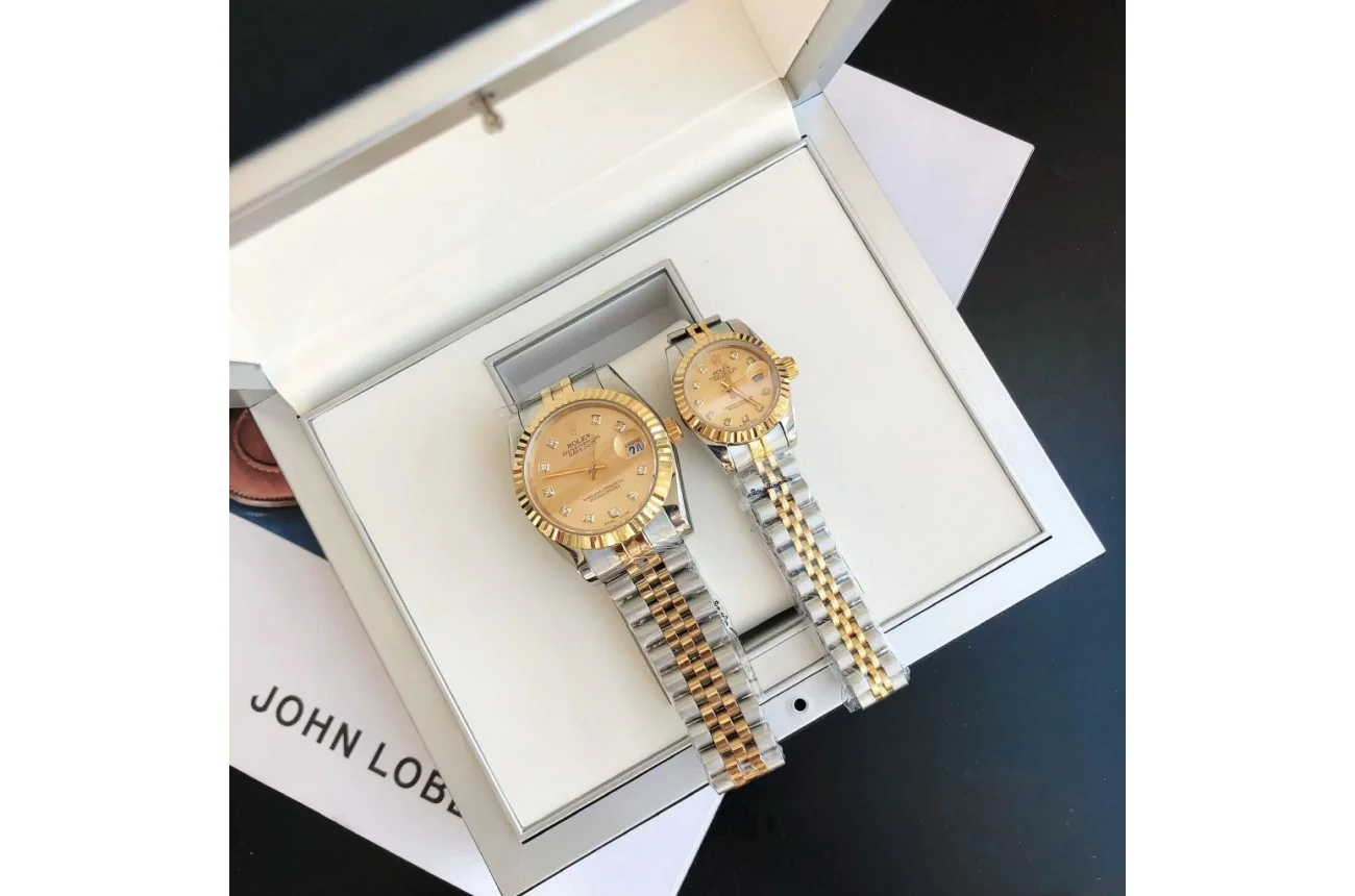 Couple Watches Rolex Datejust 36/28mm RG/SS Jub Gold/Dial