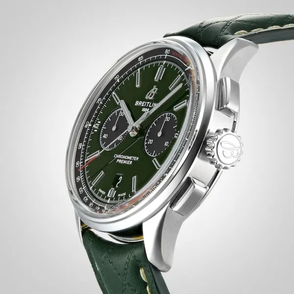 Breitling Premier Bentley Men Automatic Green Leather Watch AB0118A11L1X1