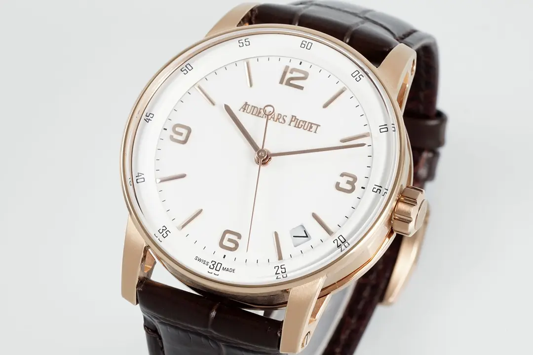 watch Audemars Piguet CODE 11.59 Blue Dial Three-Hand Automatic Watch   41mm Rose Gold Case with Brown Leather Strap