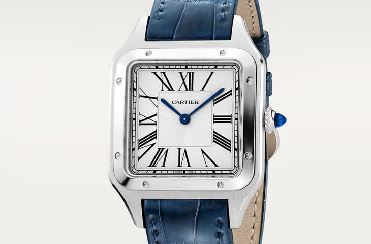 Cartier Santos-Dumont Women Quartz Silver Alligator Watch WSSA0023