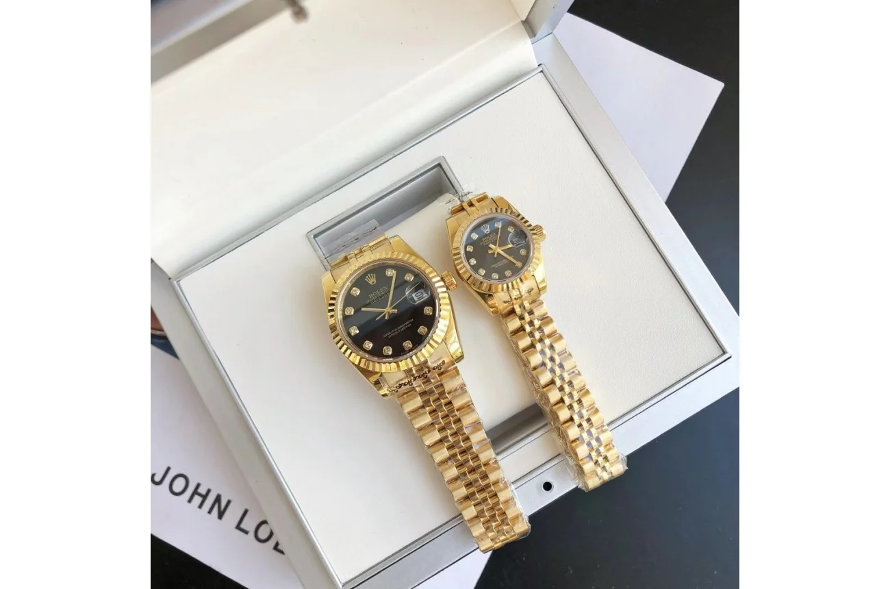Couple Watches Rolex Datejust 36/28mm RG/RG Jub Black/Dial
