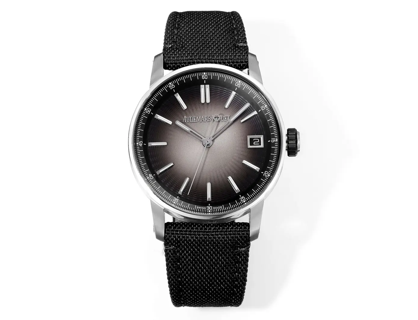 watch Audemars Pigeut CODE 11.59 Smoke Grey Dial Stainless Steel Case Black Fabric Strap Automatic Watch 41mm