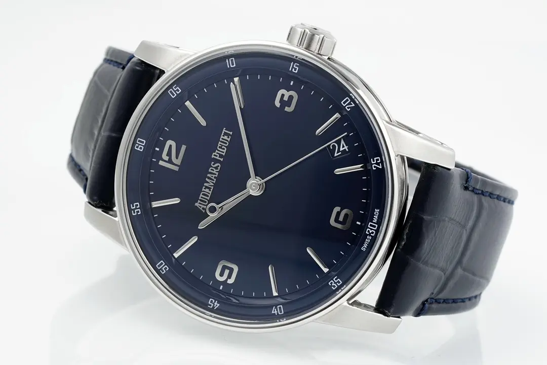 watch Audemars Piguet CODE 11.59 Blue Dial Three-Hand Automatic Watch with Leather Strap