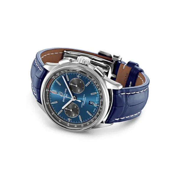 Breitling Premier Men Automatic Blue Crocodile Watch AB0118A61C1P1