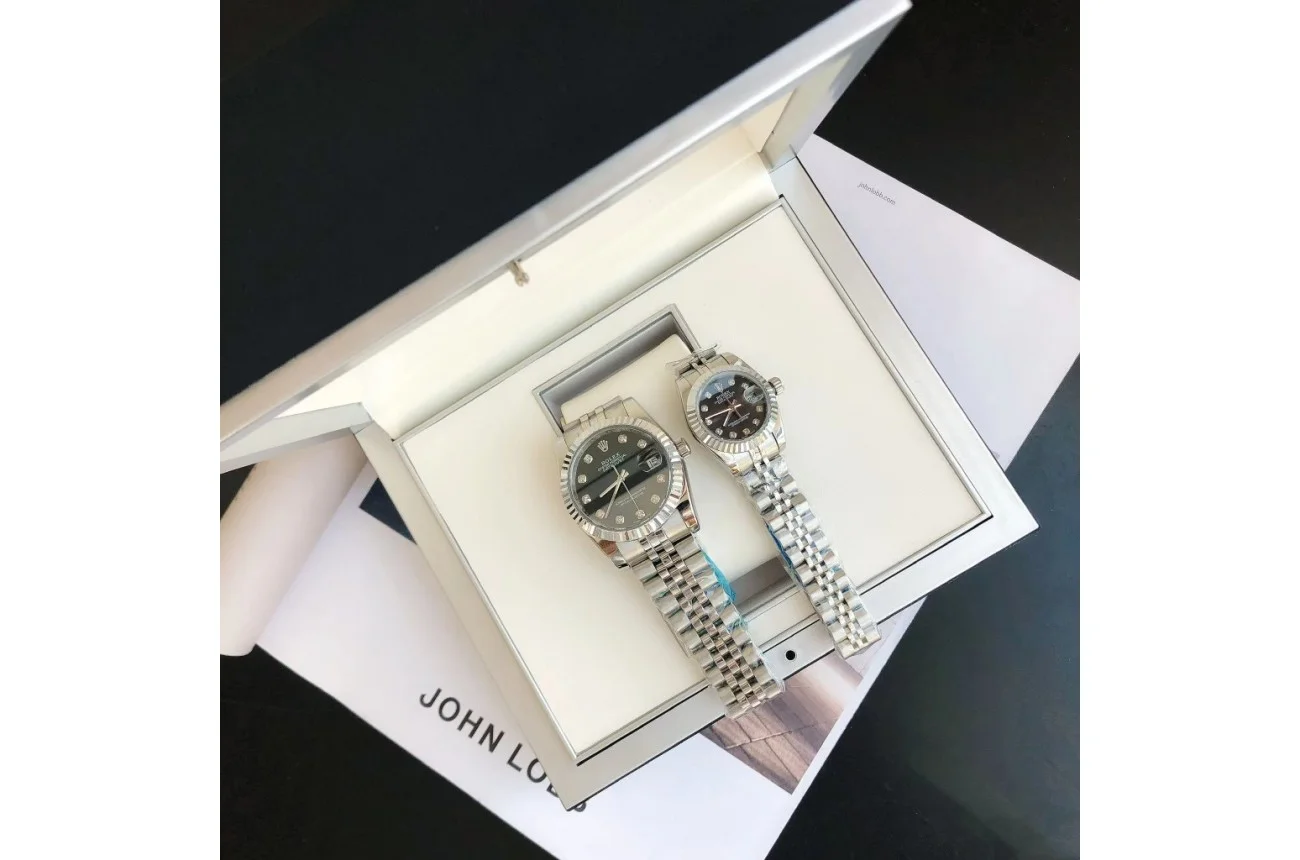 Couple Watches Rolex Datejust 36/28mm SS/SS Jub Black/Dial