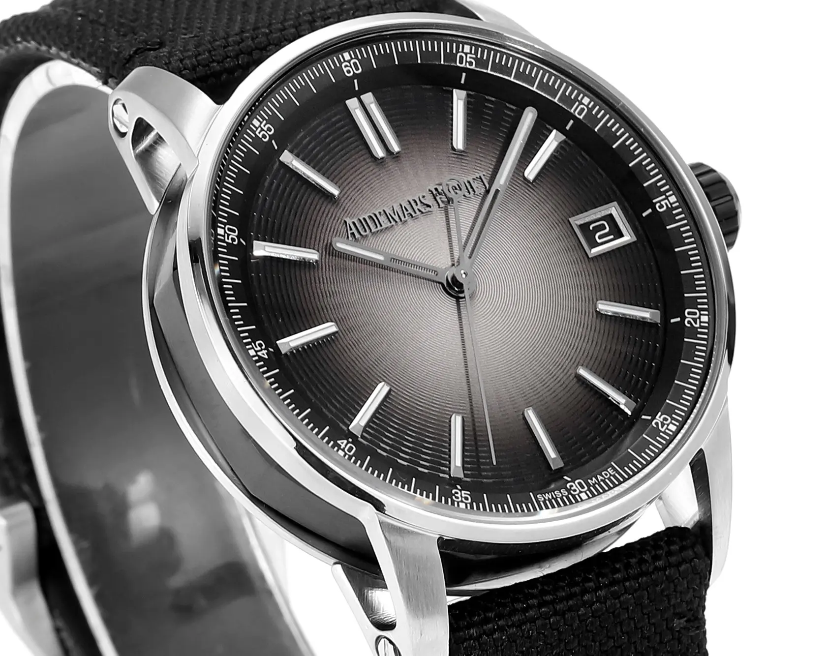 watch Audemars Pigeut CODE 11.59 Smoke Grey Dial Stainless Steel Case Black Fabric Strap Automatic Watch 41mm