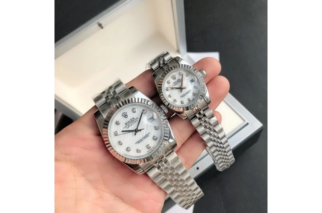 Couple Watches Rolex Datejust 36/28mm SS/SS Jub White/Dial