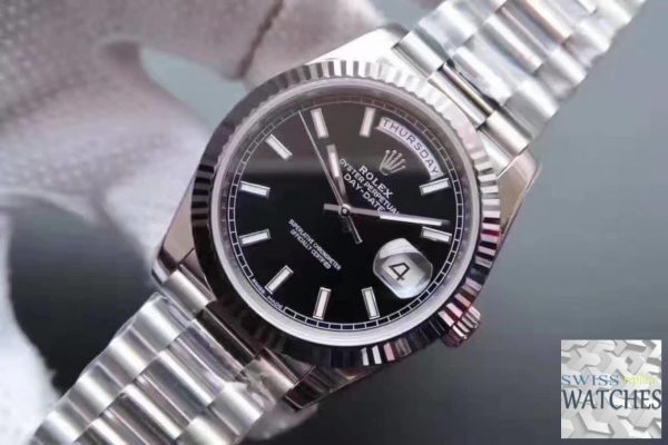ROLEX DAY DATE BLACK DIAL SAPPHIRE CRYSTAL 41MM SWISS REPLICA 118239.1