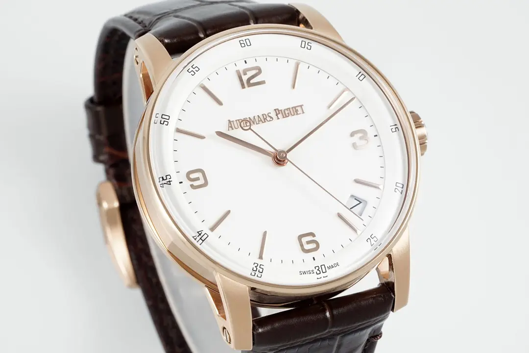 watch Audemars Piguet CODE 11.59 Blue Dial Three-Hand Automatic Watch   41mm Rose Gold Case with Brown Leather Strap