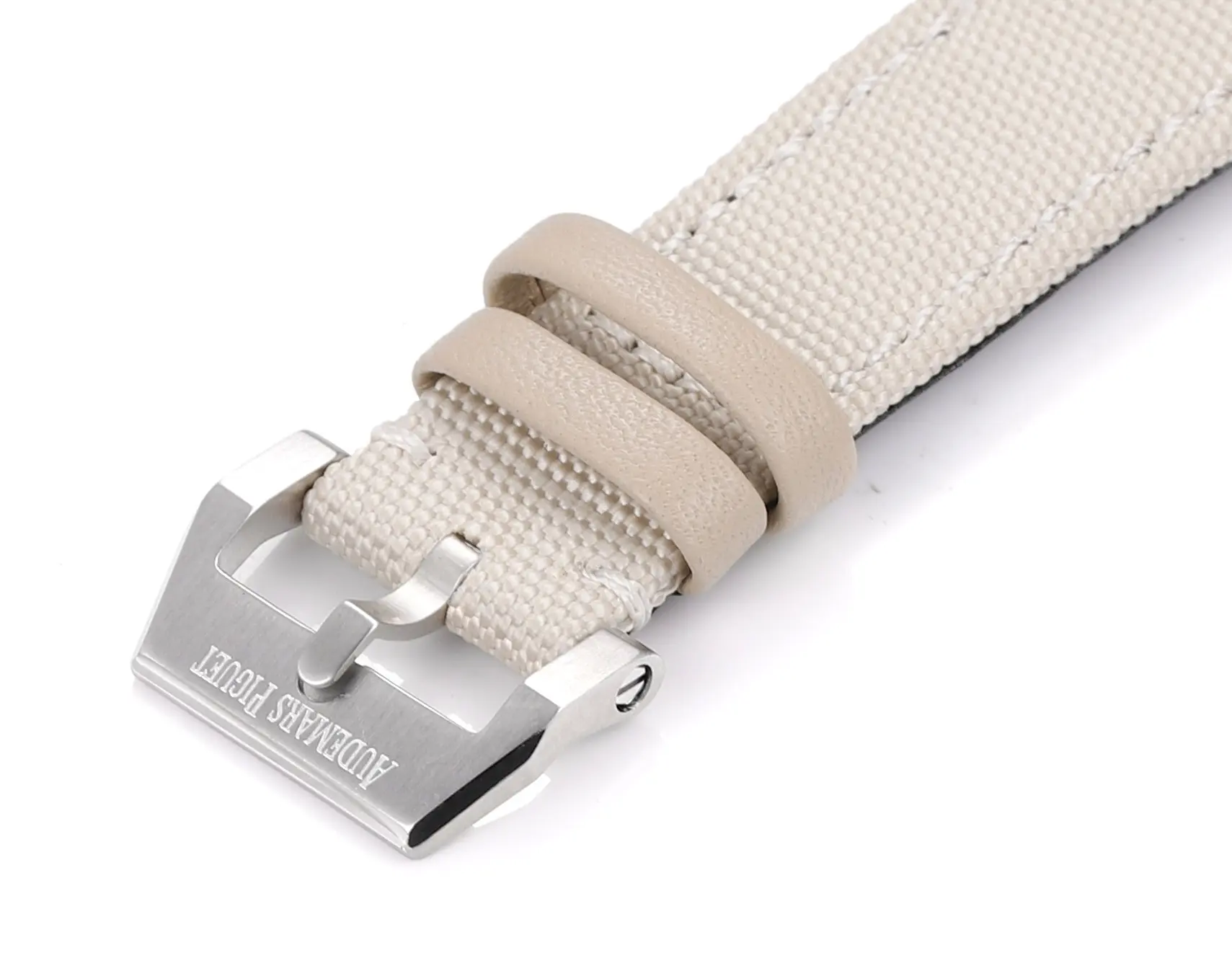 watch Audemars Piguet CODE 11.59 Stainless Steel Watch with Smoked Dial and Beige Fabric Strap, 41mm