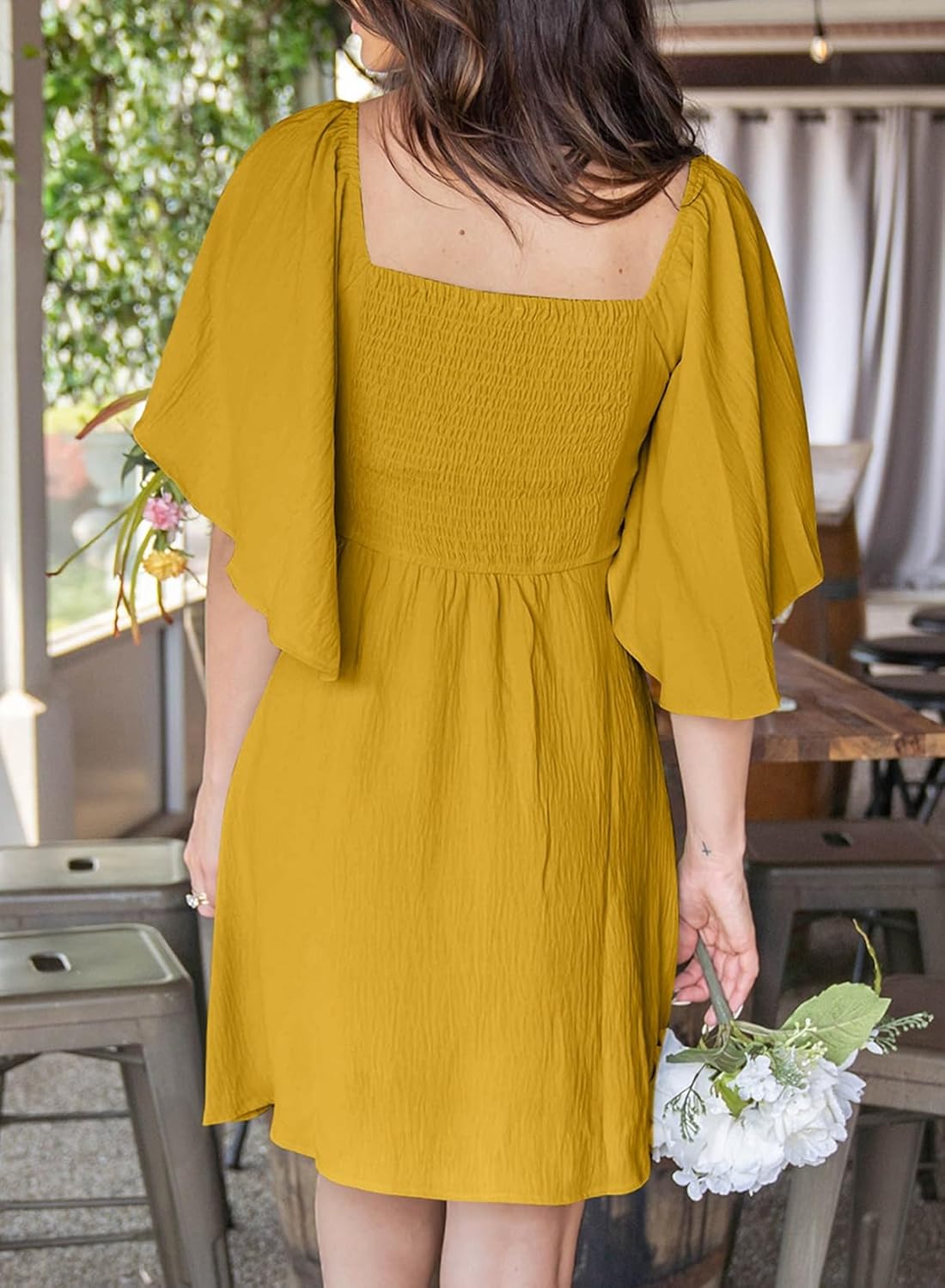 Dokotoo Women’s 2025 Summer & Fall Deep V-Neck Mini Dress with Elegant Bow Tie, Available in Sizes S–XL