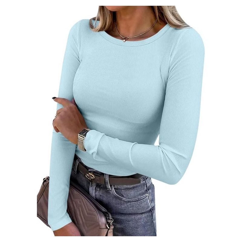ANRABESS Women’s Rib-Knit Long Sleeve Tops 2025 – Slim Fit Basic Tees for Fall, Casual Layering Shirts and Underscrubs Outfits