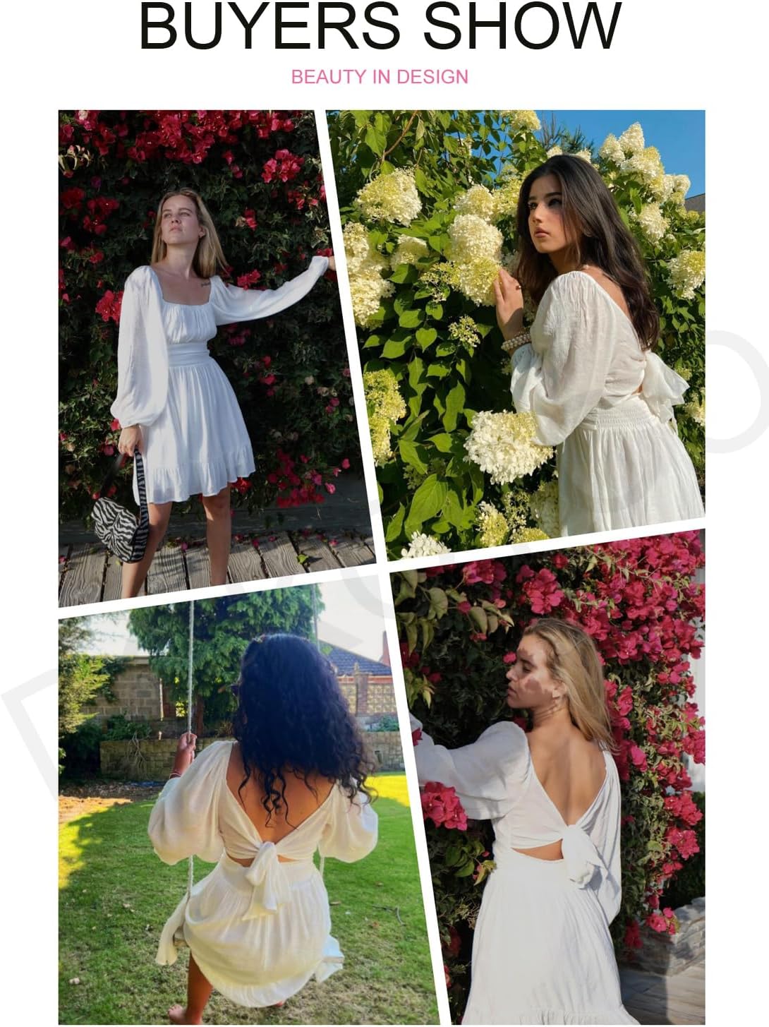 Dokotoo Women’s Long-Sleeve Lantern Dress Square Neck Tie-Back Ruffle A-Line Mini Dress with Elastic Waist, Sexy and Elegant