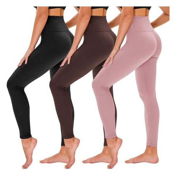 TNNZEET Women’s 3-Pack High-Waisted Leggings – Black Tummy Control Yoga Pants with Pockets for Gym, Running & Workout